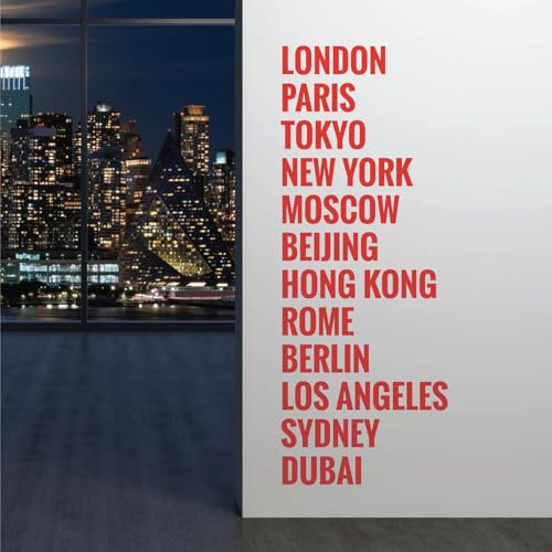 Cities of The World Wandaufkleber/Wandtattoo, Motiv Study, Office Space, London, Paris, New York, Dubai. Medium (220 x 580mm) Poppy