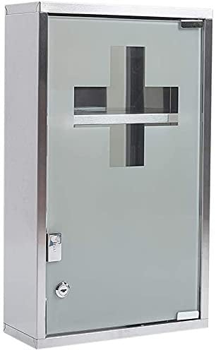 Zedelmaier Medizinschrank aus Edelstahl,Medikamenten Aufbewahrung,Medikamentenschrank 3 Fächer,Apothekerschrank,Badezimmerschrank,Hängend,Abschließbarer Medizinschrank,48 x 27 x 12 cm,Silber