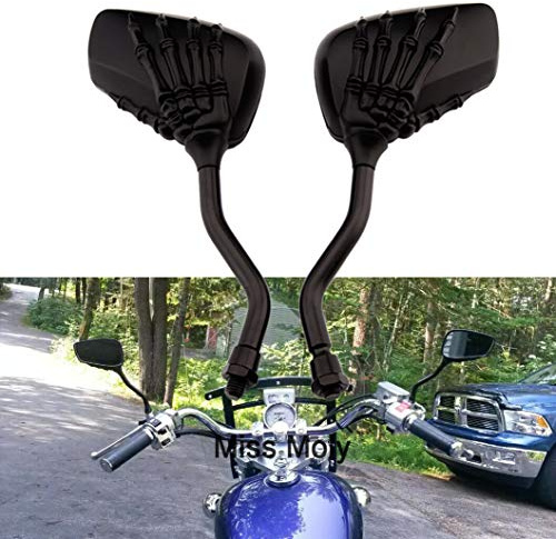 8mm 10mm Skelett Schädel Klaue Motorrad Spiegel Geisterhand Rückspiegel(Schwarz)