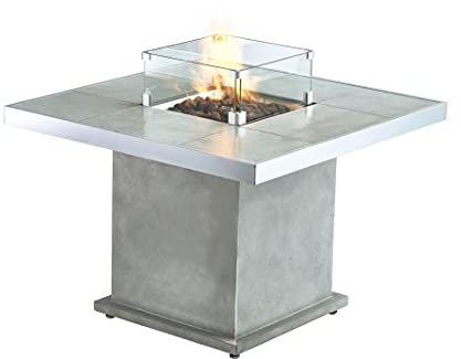 Clifton Gaskamin Comfort Serie (Lounge- Dining- Table) Feuerstelle Terrassenkamin Verschiedene Kombinationen (Tischfuß Lounge Table Grey - Tischplatte M Grey)