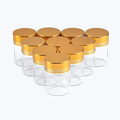 12pcs 15ml Mini Botellas Cristal Transparentes con Tapa de Aluminio Dorado, Frascos de Vidrio Transparente Vacías Tanque de Almacenamiento de Botellas de Vidrio