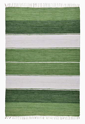 Dhurry | Fleckerl | Flachgewebe-Teppich aus 100% Baumwolle; handgewebt, waschbar, beidseitig verwendbar | 120 x 180 cm; Farbe: Grün Multi | Happy Design