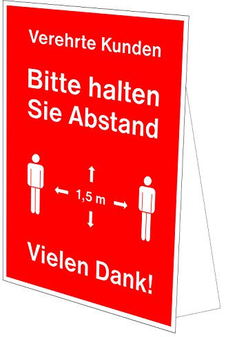 Aufsteller Verehrte Kunden - Bitte halten Sie Abstand - Vielen Dank! für Theken, Tische, Kassen, Regale etc. (DIN A4)