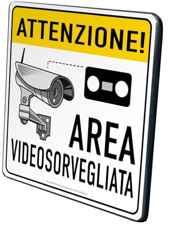 Cartello Area Videosorvegliata in Ferro 40x40 cm, Resistente alle Intemperie, per esterno, videosorveglianza con staffe, per casa e proprietà privata, viti e bulloni zincate