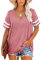 MOLERANI T Shirts for Women Short Sleeve V Neck Oversize Summer Tops Casual Loose Tee Pink Size 22-24