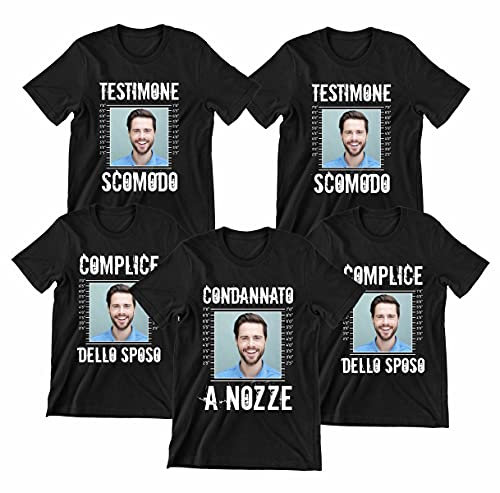 Incidiamo Pacchetto Magliette Personalizzabili T-Shirt Addio al Celibato Condannato a Nozze - Carica la Foto dello Sposo su Tutte Le t-Shirt - Gadget Addio al Celibato