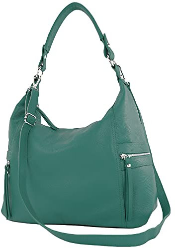 modamoda de T229 Damen Schultertasche Shopper aus Leder Large handmade in Italy, Farbe:Petrol