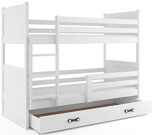 Interbeds Etagenbett Rico 160x80cm Weiß + Varianten/mit Matratzen, Schublade und Lattenroste (weiß+weiße Schublade)