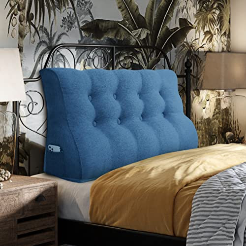 Johnear Rückenkissen Lendenkissen für Sofa Bett Rückenlehne Groß Leinen Bücherkissen Lesekissen Hohe Kopfteil zweireihig Kopfkissen Wandkissen Beinkissen (blau，140 x 26 x 55cm)