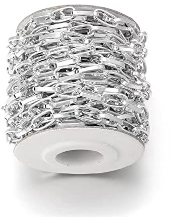 Jaydis 4,5 m Aluminium-Büroklammer-Ketten 10 x 4,5 x 1,3 mm ungeschweißt oval Gliederkette Halskette versilbert mit Spule für Bastelarbeiten Armbänder Schmuckherstellung