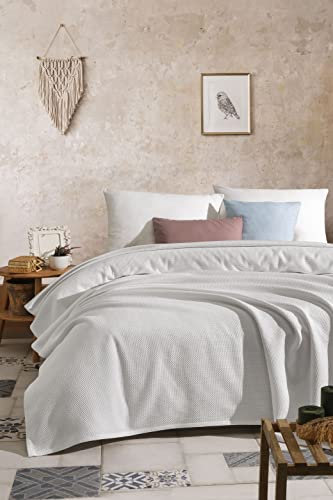BOHORIA® Tagesdecke in Wabenoptik Honeycomb extra groß 220 x 225cm | 100% Baumwolle | Oeko-Tex® | Überwurf für Sofa, Sessel & Bett | Sofadecke Wolldecke Wohndecke (Pearl, 220 x 225 cm)