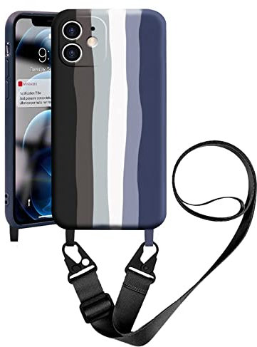 Handykette Handyhülle kompatibel mit Apple iPhone 11 Pro Max Necklace Hülle Nylon Schultergurt Weich Silikon TPU Cover mit Kordel zum Umhängen Schutzhülle mit Stylische Band(Regenbogen Schwarz)