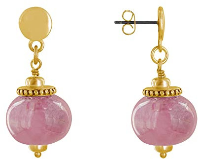 LES POULETTES BIJOUX - Boucles d'Oreilles Clous Métal Doré et Grosses Perles en Céramique - Rose