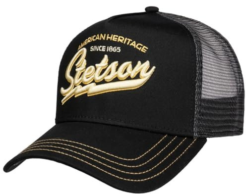 Stetson Since 1865 Trucker Cap One Size Herren - Schirm & Front aus 100% Baumwolle - Größenverstellbar - Meshcap mit Netzeinsatz - Schirmlänge 7 cm - Sommer/Winter schwarz One Size Small