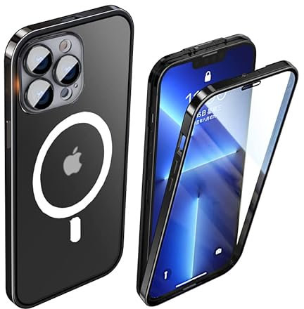 CeeEee iPhone 14 Pro Max Hülle Original Case Stoßfänger Metall Schutzhülle mit Sperren Schnalle 360 Grad Handyhülle - Schwarz