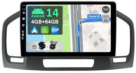 YUNTX [4GB+64GB] Android 14 Autoradio für Opel Holden Insignia(2008-2014)-[Integriertes CarPlay/Android Auto/DSP/GPS]-9”IPS 2.5D-Kamera+MIC-DAB/Lenkradsteuerung/Mirror Link/Bluetooth 5.0/360 Kamera