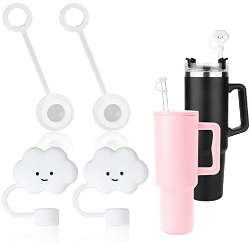 4pcs Cloud Straw Tip Covers, Silicone Anti-Leaking Straw Stoppers Reusable Dust-Proof Straw Cover Cap Straw Plugs Protector for Stanley Cup 40 oz and Simple Modern Trek Tumbler