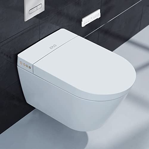 EPLO Intelligent Wall-Hung Smart Toilet with In-Wall Tank System,One-piece Elongated Bidet Toilet Combo,Heated Seat,Warm Air Dryer,Dual Auto Flush,Remote Control
