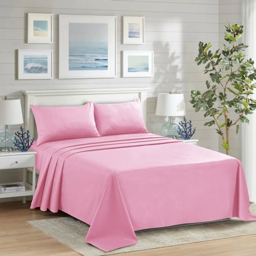 HADI LONDON Polycotton Flat Sheets for Single Double King Size Bed Softest Anti Wrinkle Non-Iron Plain Dyed Top Sheet with 200 Thread Count Ideal for Winter & Summer Bedding (Baby-Pink, Double)