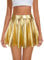Durio Damen Rock Kurze Metallischer Faltenrock Mini Skater Rock Glitzer Rave Party Hohe Taille Elastischer Plisseerock Gold M