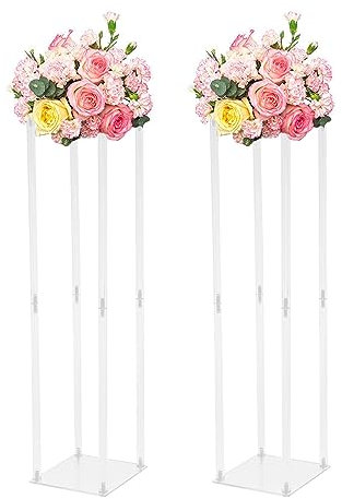 2 Stück Blumenständer 100cm, Klare Acryl Säule Vase, Hochzeit Tisch Mittelstücke, Künstliche Blumen Arrangement Pflanzer, für Hochzeiten, Heimdekoration, Hotels, Party Deko