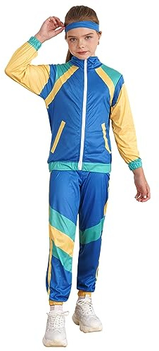 Alvivi 80er 90er Jahre Kostüm Kinder Jungen Mädchen Trainingsanzug Jogginganzug Sport Set für Halloween Fasching Karneval Mottoparty