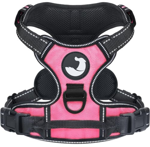 Joytale Hundegeschirr Grosse Hunde, reflektierendes Geschirr Hund, luftdurchlässige Anti Zug Hundegeschirre, verstellbares Brustgeschirr mit Griff beim Führen und Training, Pink, L