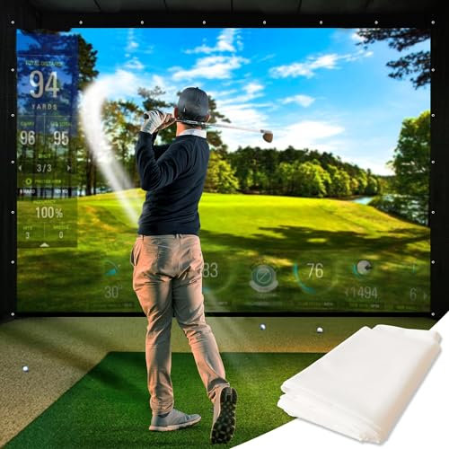 KHAMPA SPORTS Golf Simulator Impact Screen (3,0 x 3,5 m)-Schermo da golf bianco-Simulatore di golf in rete intrecciata per la casa con doppi occhielli-Rete da golf per allenamento con bordi neri