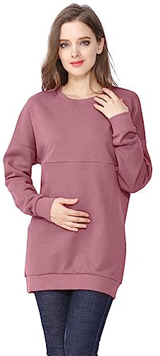 Godom Stillpullover Damen, Schwangere Frauen Hoodie Einfarbig Stillen Brust Reißverschluss Stillen Top Damen Stillpullover Winter Langarm Rollkragen Sweatshirt Basic Stillzeit Umstandsmode Stillshirts