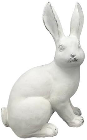 Posiwio frühlingshafter Osterhase Deko-Hase als hockender Osterhase Moppel in mattweißer antiker Optik in verschieden Größen (klein Blick rechts)