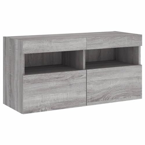 vidaXL Grey Sonoma TV Wall Cabinet - Floating Media Unit with RGB LED Lights, Engineered Wood, Modern Storage Solution for Living Rooms, 80x30x40cm