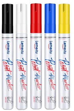 LEMEITU Lot de 5 marqueurs permanents à base d'huile - Ne se décolorent pas - Pour bureau, projets artistiques, peinture sur roche, céramique, verre, bois, plastique, métal, toile