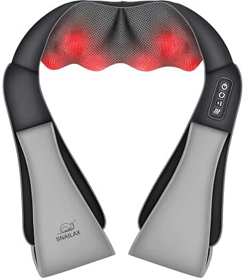 Snailax Shiatsu Nackenmassagegerät mit Wärme, Nacken Schulter Rücken Massagegerät, Elektrisch 4D-Rotation Rückenmassagegerät, Massagegerät zu Hause Büro, Geschenke für Männer Frauen