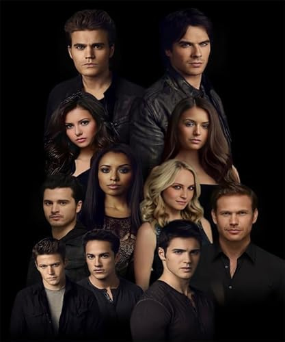 GerRit DIY 5d Diamond Malerei Kits für Erwachsene Kinder,Vampire Diaries art, Vollrunde Diamond Stickkits Cross -Stitch Kristall Strassbilder Kunsthandwerk Home Wall Decoration-30x40cm