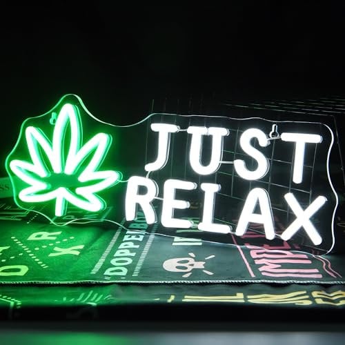 SHENEON Just Relax Neon Sign LED Just Relax Text Neon Light for Game Room Wall Decor Light Up Neon Sign for Office Bar Hotels Airport Restaurants Nail Salon Gifts Size 16.5 * 5.5 inches(XD038)