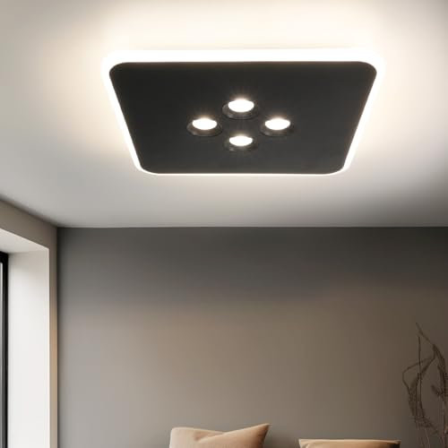 URing LED Deckenleuchte 40W Deckenlampe Dimmbar mit Fernbedienung Schwarz Quadratisch Wohnzimmerlampe 3000K-6500K Moderne Lampe Decke für Flur Wohnzimmer Schlafzimmer Küche Balkon - 30CM