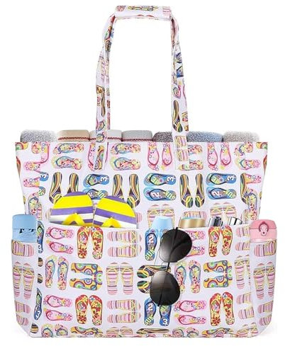 NAROSEBE Sac de Plage xxl, 45 * 40cm Sac Fourre-Tout Voyage Sac de Plage Piscine Sac de Plage Femme Sac Cabas Zippé Sac de Vacances Cabas Plage Sac de Shopping Impermeable pour Exercice Pique-Nique