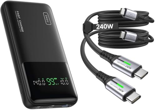 INIU Power Bank, 27000mAh 140W Power Bank Klein Aber Stark USB C Input & Output & 240W USB C Kabel, [2-Pack 2m] PD Schnellladekabel