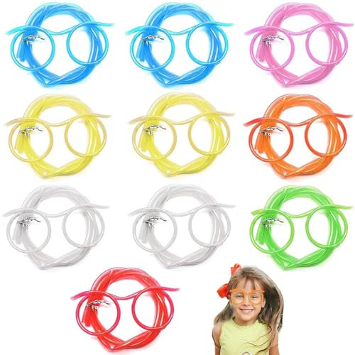 10 Pcs Straw Glasses, Glasses Straw, Crazy Straws,Fun Party Accessories, Plastic Straws, Straws Reusable for Milk, Juice, Beach Party (Seven Colors)