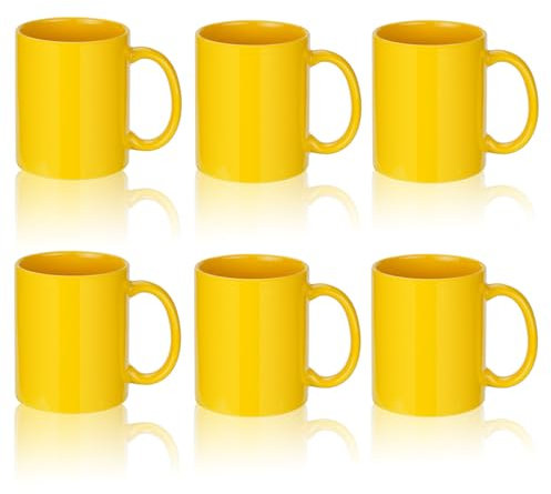 SZNIUSHAO Multi-Coloured Ceramic Mugs Set of 6-11.2 oz / 330ml -Coffee Mugs-Cappuccino-Tea Cups- Hot Chocolate Cups-Yellow Suit (Yellow)