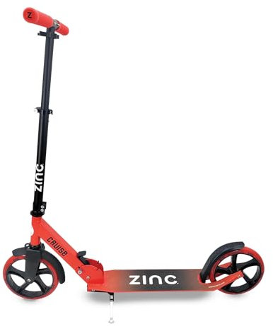 Zinc Cruise Kids Scooter – Big Wheel Kick Scooter for Ages 6+, Foldable 2-Wheel Scooters with 200mm Wheels, Lightweight, Height Adjustable, Rear Footbrake, Supports up to 100kg, Red & Black