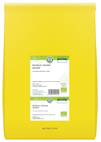 LEBENSBAUM Bio Basilikum, gerebelt und getrocknet, 1 kg, 100% Bio, zum Würzen von Tomate-Mozzarella, Soßen, Geflügel und mehr