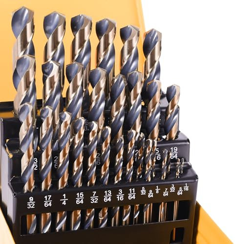 ROGAPER 29Pcs Drill Bit Set, 135 Tip HSS with Black and Gold Finish, Metal Twist Jobber Drill Bit Kit for Hardened Metal, Steel, Plastic, Wood with Indexed Storage Case, 1/16 - 1/2