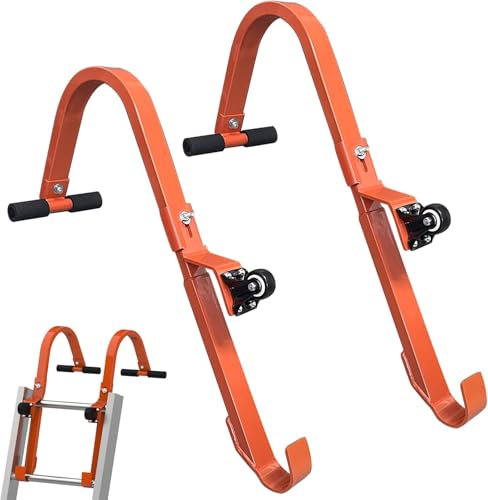 2 Pack Roof Ladder Hooks with Wheels and Rubber Grip T-Bar, 600 lbs Load Capacity Heavy Duty Steel Ladder Stabilizer, Extension Ladder Accessories for Roof Fast and Easy Setup to Access Steep Roof
