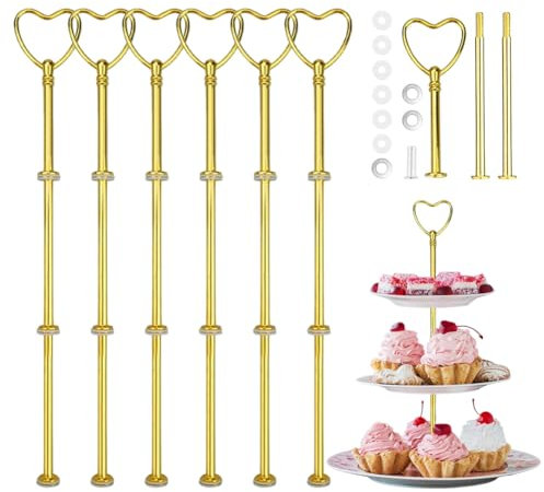 Umllpet Gold Etageren Stangen Set, 6 Stück Bausatz Etageren Stangen, bausatz Etagere Stangen Set, Etagere Bausatz Metallstangen Mittellochausstech für Geburtstage, Partyhochzeits Displayständer(Herz)