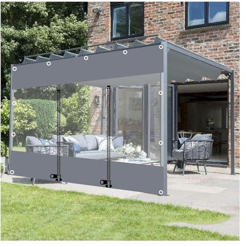 Telo impermeabile trasparente per esterni con cerniera per pergolato personalizzabile in plastica PVC (160 x 250 cm)