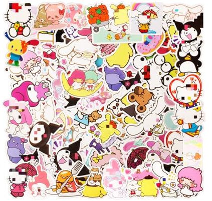 100Pcs Cute Kitty Stickers for Children, Kawaii Party Bags Filler, Waterproof Vinyl for Laptop, Skateboard, Scrapbooking, Bedrooms