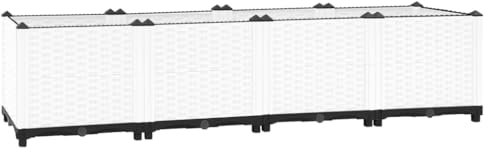 Myheimly Hochbeet 160x40x38cm Kräuterbeet Gemüsebeet zum Selber Bauen, Blumenkasten im Rattan-Look, Pflanzkasten für Garten Terrasse Balkon Polypropylen Weiß