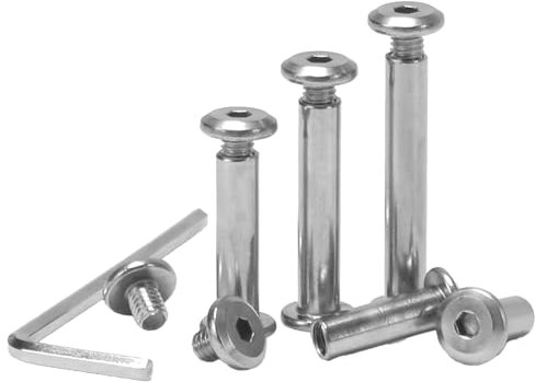 KINDPMA 60 Set M4 Viti di Collegamento con Manicotto (Viti +Dadi a Manica), Vite per Mobili in Acciaio Inox con Chiave Esagonale per Armadi, Tavole di Legno, Maniglia Della Porta