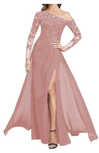 JIAJUPA Robe longue mère de la mariée à manches longues pour mariage, grande taille, robe de mère de marié, robe de soirée formelle, vieux rose, 56